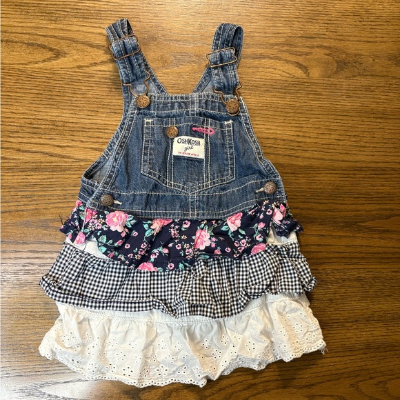 OshKosh B'gosh Denim Floral Ruffle Overalls - Picture 1 of 8